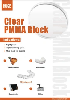 Folheto de PMMA Blcok transparente dental ENORME